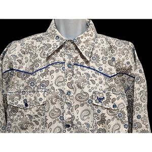 Cowboy‎ Hardware Men Shirt XL Floral Paisley Blue Pearl Snap Western Rockabilly